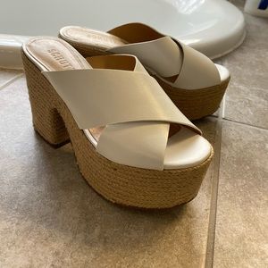 Schutz platform white leather espadrilles